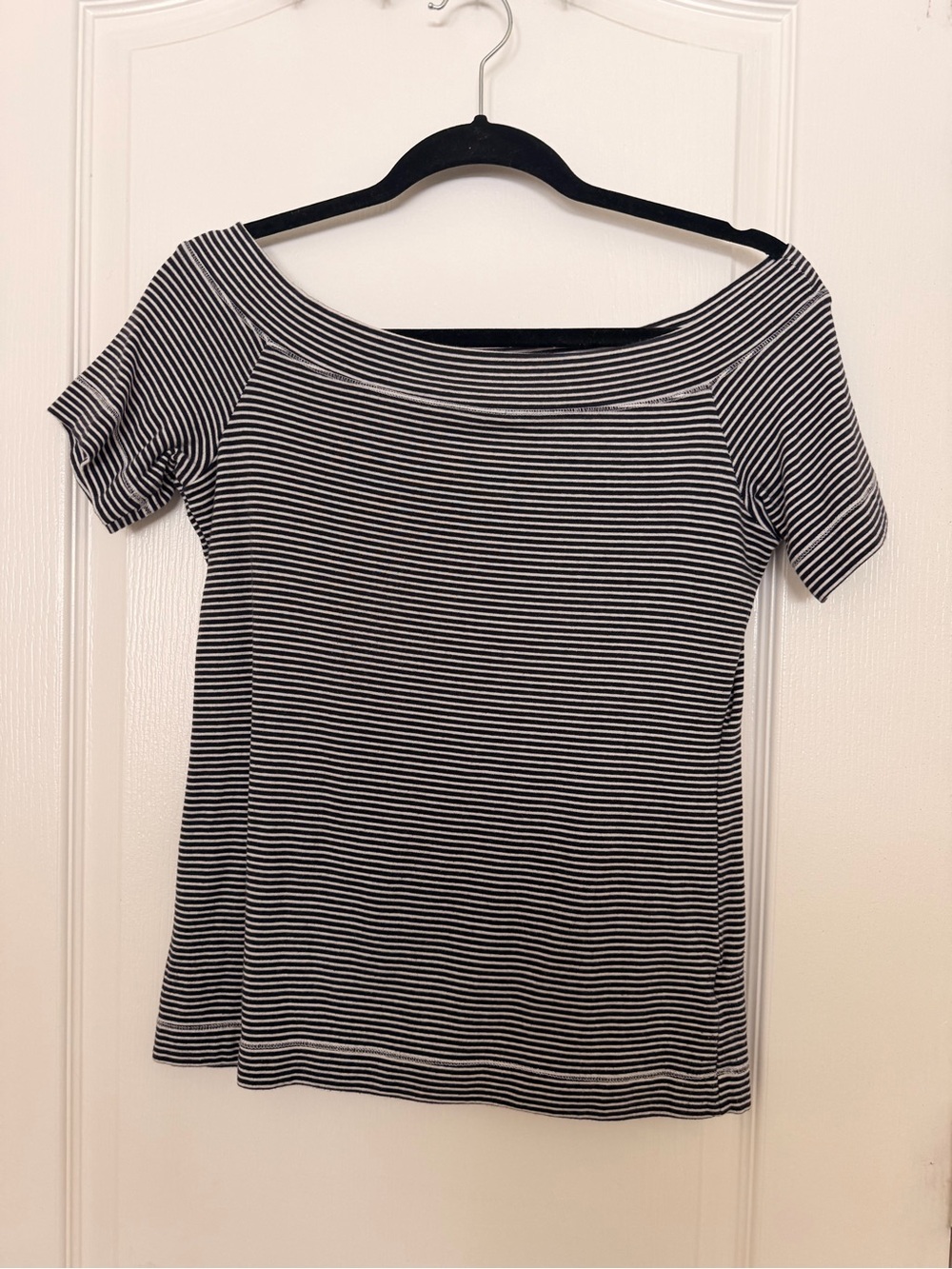 H&M Navy & White Striped Off-Shoulder Top
